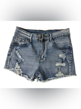 SHEIN Light Blue Distressed Denim Shorts